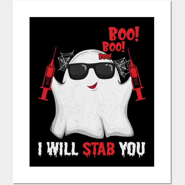 Ghost boo boo boo I will stab you tshirt funny halloween gift shirt Wall Art by American Woman